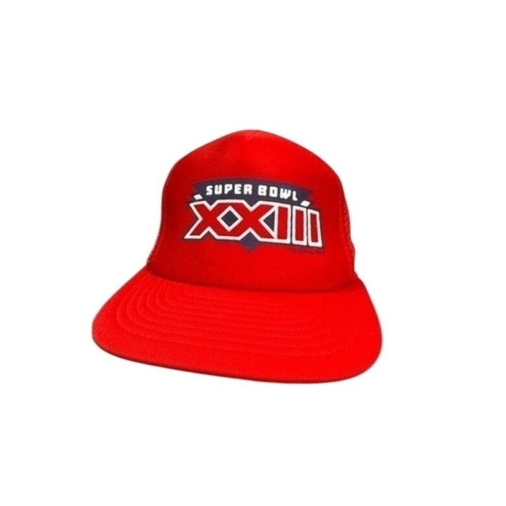 Vintage 1988 Super Bowl XXIII NFL Trucker Hat Red Snapback Designer Award Hat
